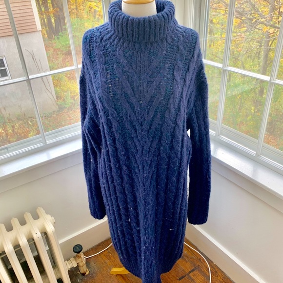 FREE PEOPLE *RARE*midi thick soft alpaca cabled turtleneck sweater dress - Picture 5 of 14